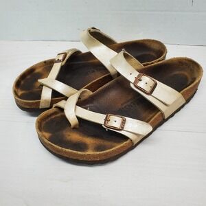 Birkenstock Women's Gold Leather Strappy Cork Footbed Sandals‎ Size 8 39